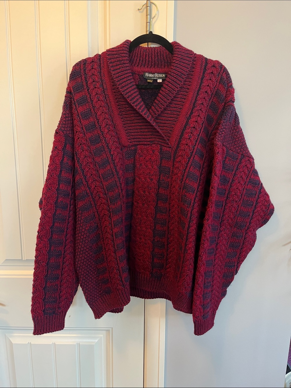 Harry Rosen Vintage Cable Knit Shawl Neck Sweater L